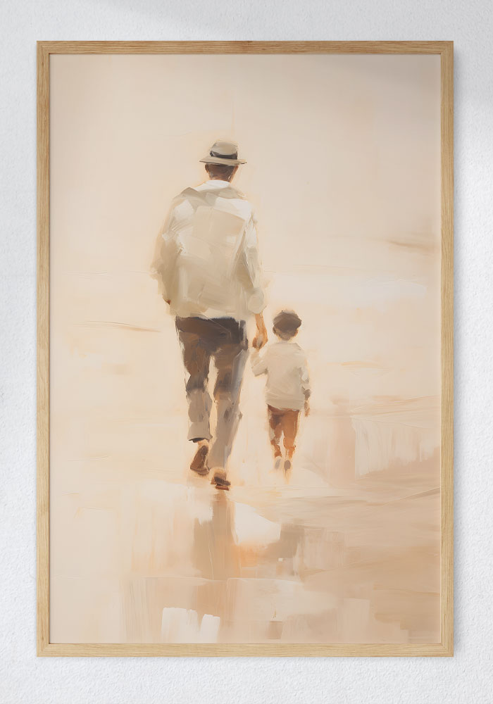 Father and Son Walking on the Beach