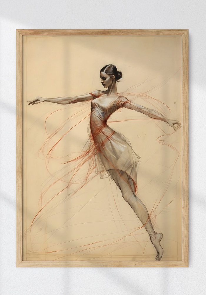 Vintage sketch of dancing ballerina with Frame