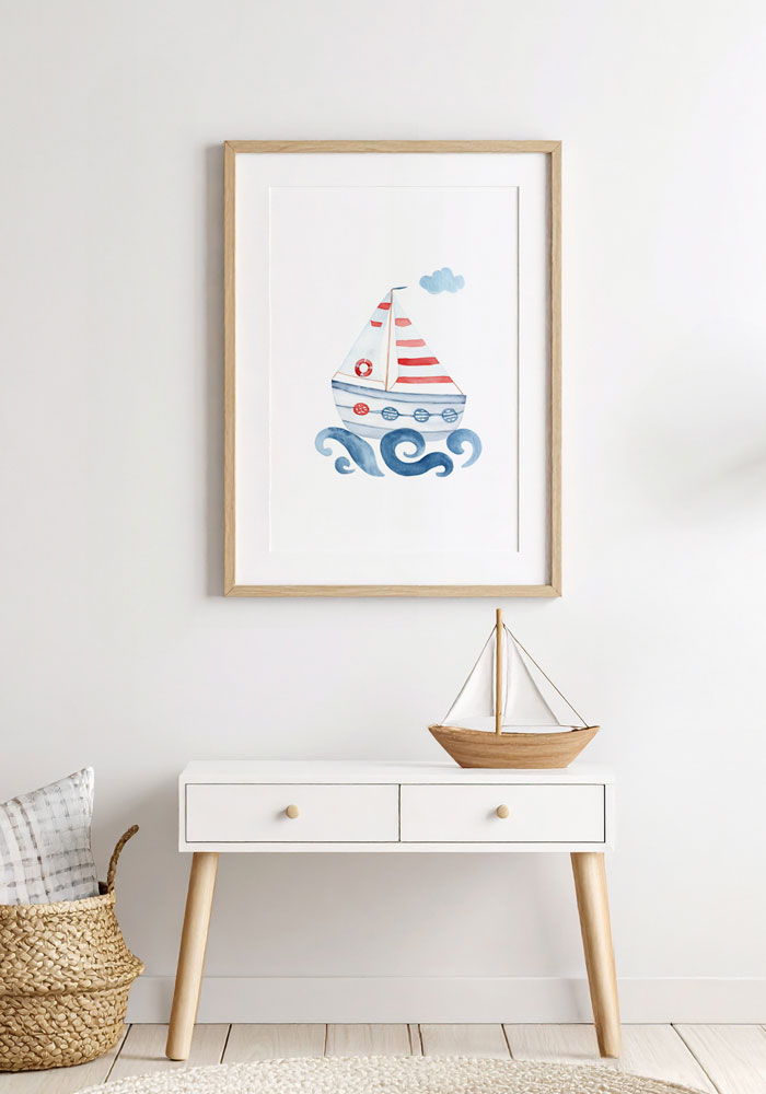 Watercolor Boat Poster – Minimalist Nursery Wall Art. Artinforms.store