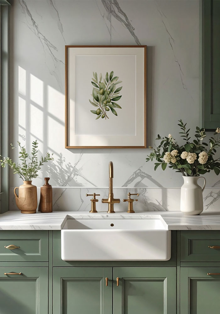 Watercolor poster with olive branch – delicate botanical wall art for kitchen or modern interior. Artinforms.store