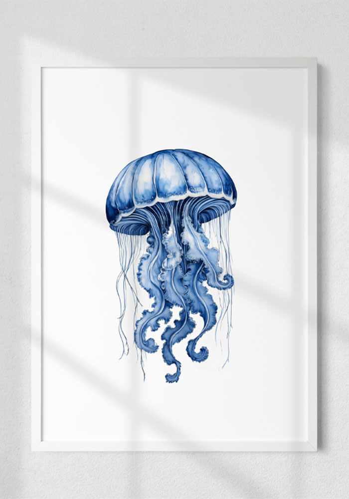 Calm Ocean Jellyfish Navy Blue Art Print