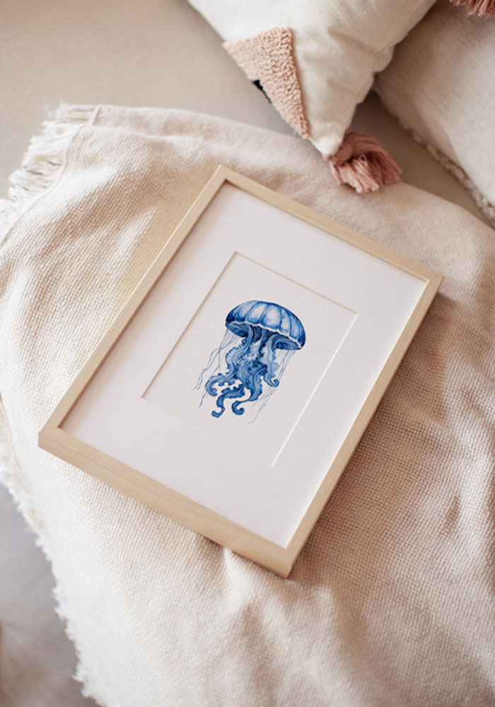 Calm Ocean Jellyfish Navy Blue Art Print