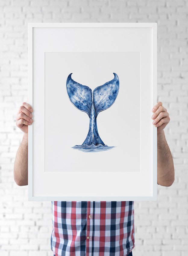 Whale Tail Watercolor Blue Wall Art | Art In Forms