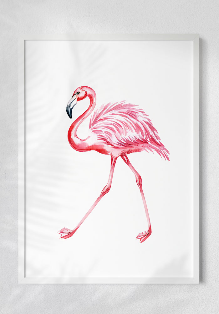 Minimalist watercolor flamingo standing gracefully, symbolizing peace and sophisticated elegance.