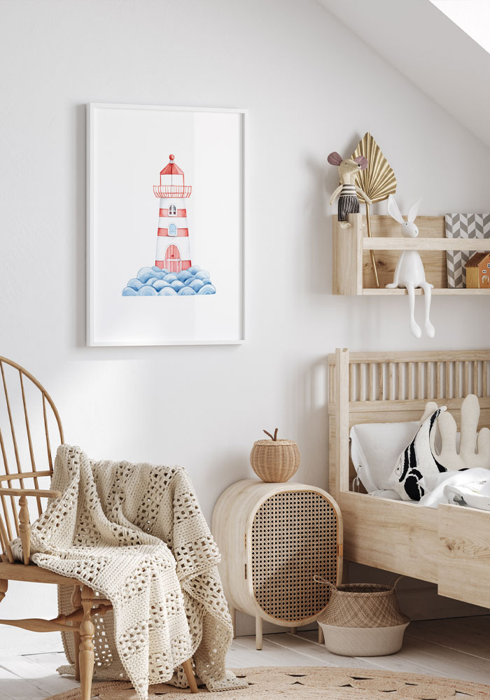 Lighthouse – Minimalist Decor Watercolor Lighthouse Print – Minimalist Decor for Kids’ Room. Artinforms.store
