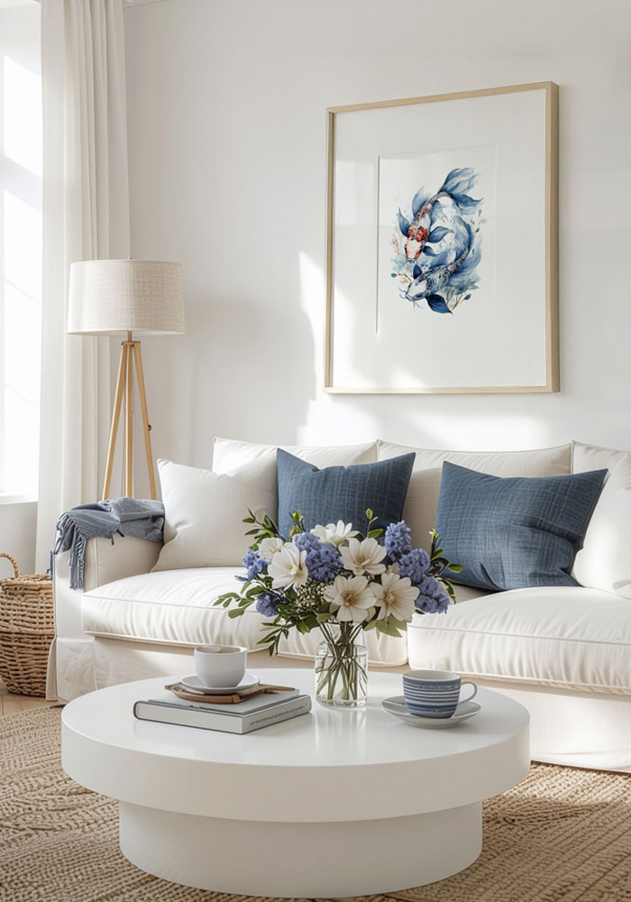 Elegant wall art with two Koi fishes illustration. Mockup