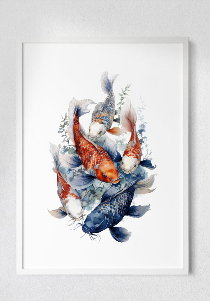 Artistic poster with a shoal of Koi fishes illustration