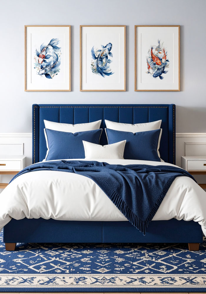 Minimal poster with a single Koi fish illustration. Mockup