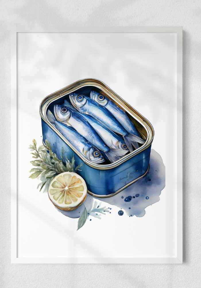 Playful poster with sardines in a can illustration