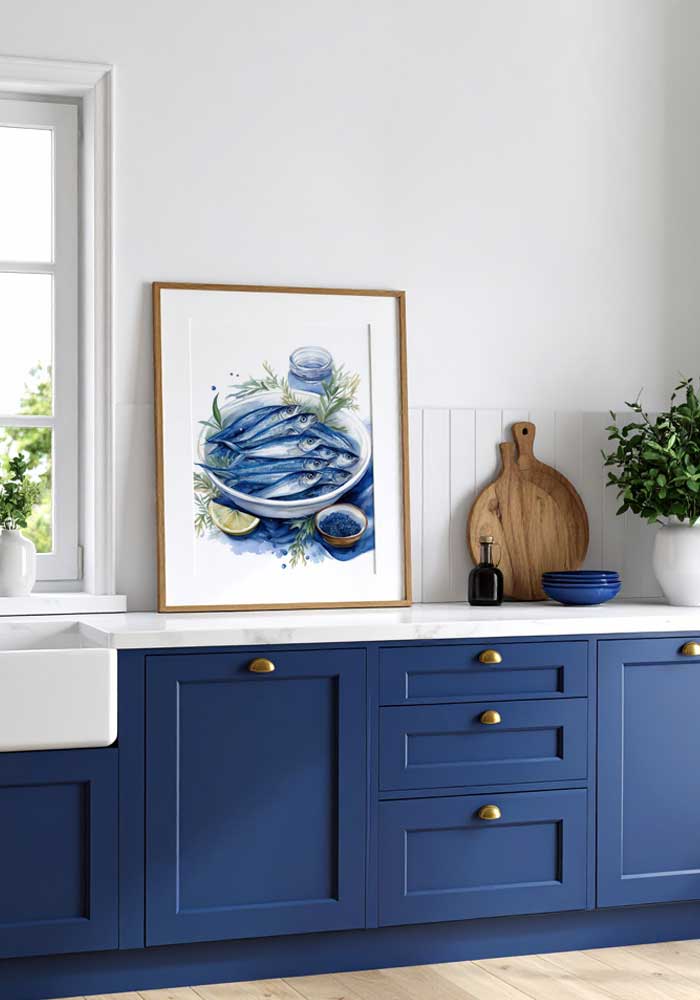 Elegant poster featuring sardines on a plate illustration